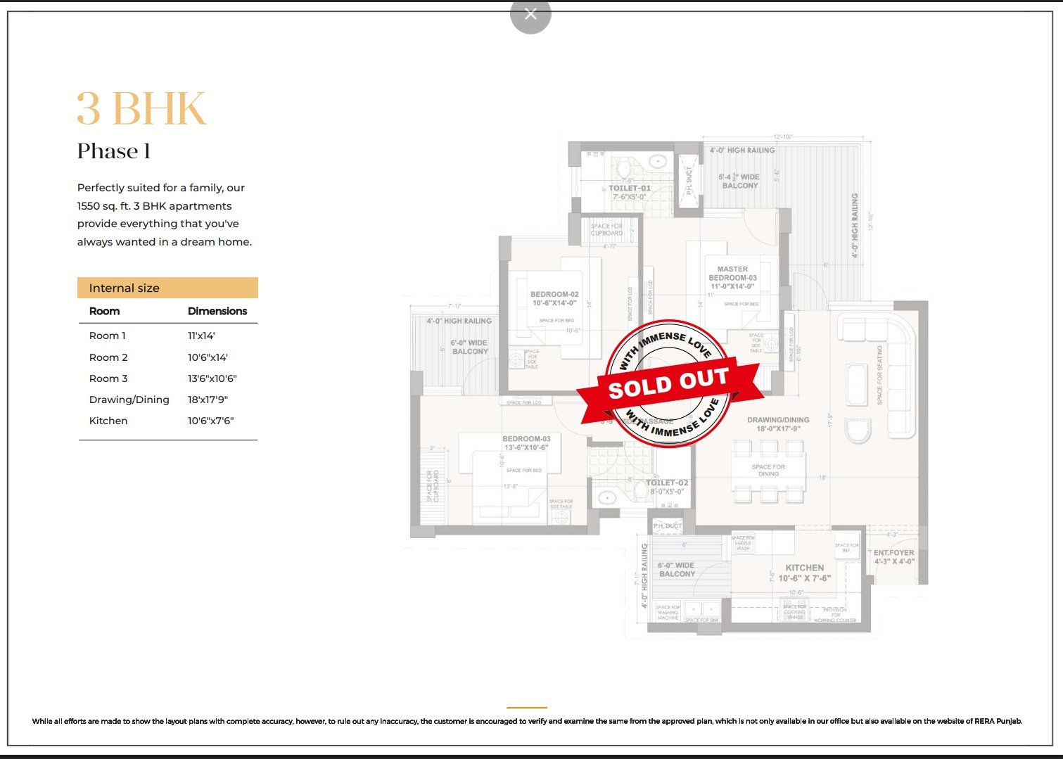 3 BHK Floor Plan 1