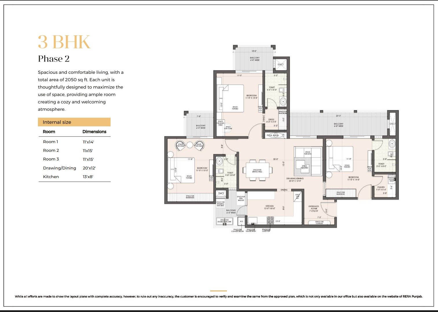 3 BHK Floor Plan 2